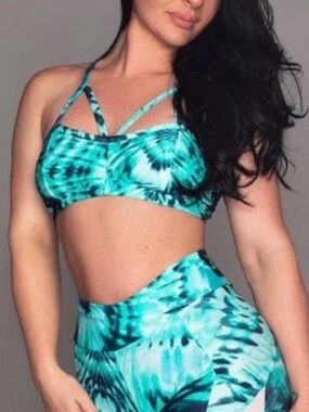 Tie-Dye Teal Strappy Sports Bra - Women’s Active Support